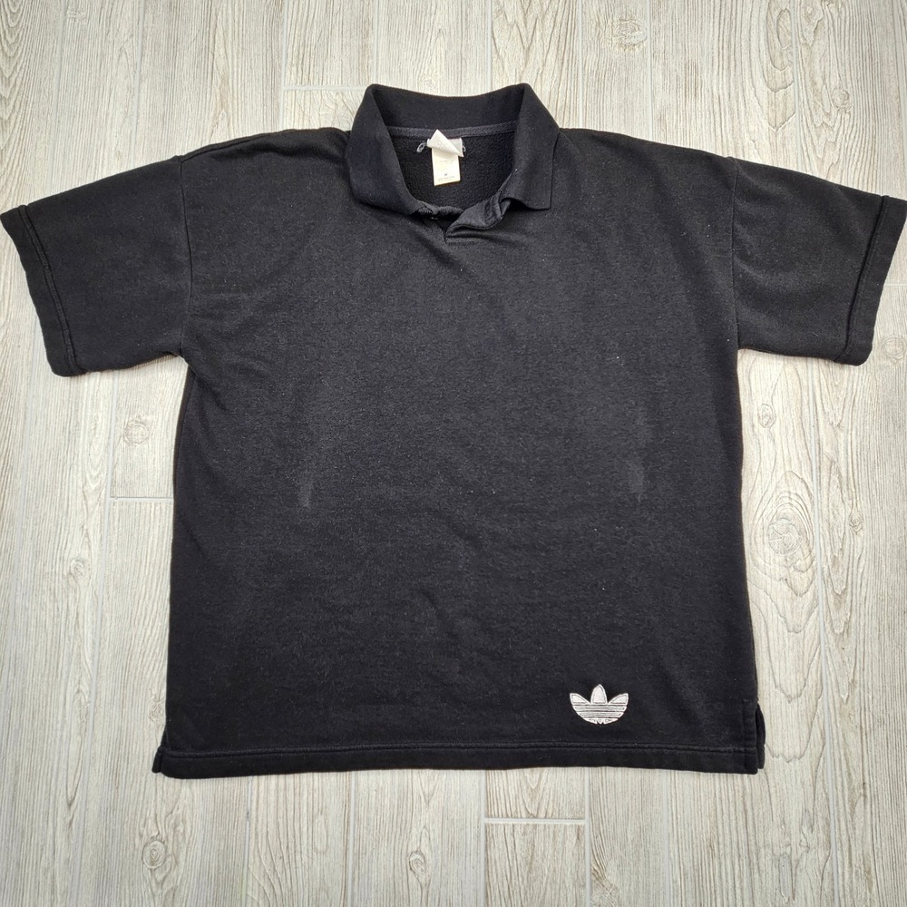 Vintage Adidas Polo Sweatshirt Mens M Black Trefoil Logo‎ Pullover